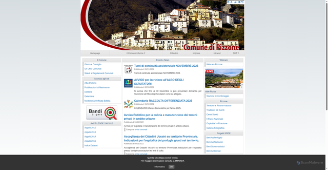 Security scan screenshot of https://www.comune.pizzone.is.it/hh/index.php