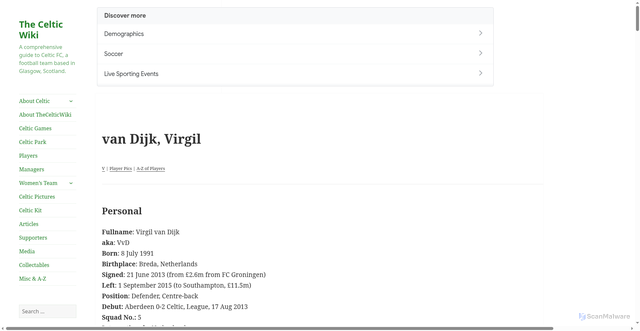 Security scan screenshot of https://www.thecelticwiki.com/van-dijk-virgil/