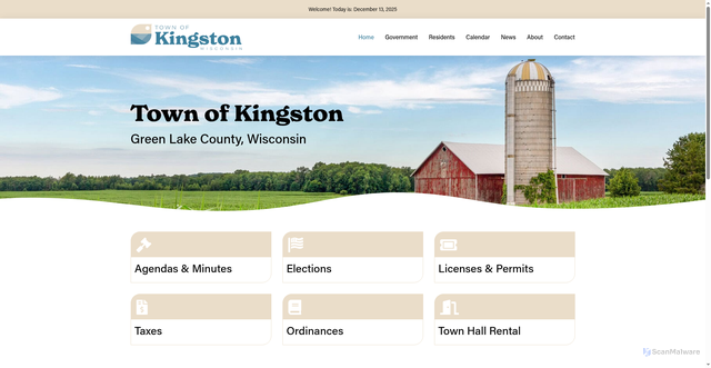 Security scan screenshot of https://www.townofkingstongreenlakecountywi.gov/