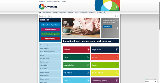 Security scan screenshot of https://www.gwinnettcounty.com/departments/elections
