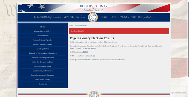 Security scan screenshot of https://rogerscountyelectionboard.org/election-results/