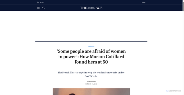 Security scan screenshot of https://www.theage.com.au/lifestyle/life-and-relationships/some-people-are-afraid-of-women-in-power-how-marion-cotillard-found-hers-at-50-20251006-p5n0ds.html