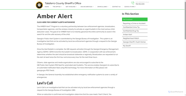 Security scan screenshot of https://www.tcsoga.com/amberalert.cfm