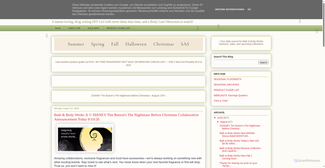 Security scan screenshot of https://lifeinsidethepage.blogspot.com/2026/08/bath-body-works-x-disney-tim-burtons.html