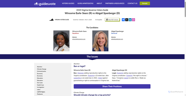 Security scan screenshot of https://guides.vote/guide/2025-virginia-governor-voters-guide