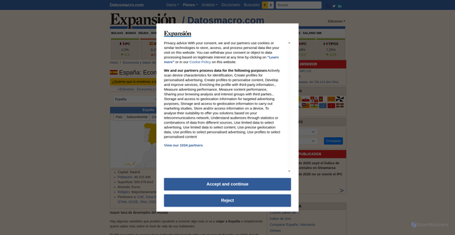 Security scan screenshot of https://datosmacro.expansion.com/paises/espana