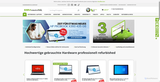Security scan screenshot of https://visit.esm-computer.de