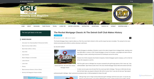 Security scan screenshot of https://minoritygolfmag.com/fetaure-articles/the-rocket-mortgage-classic-at-the-detroit-golf-club-makes-history/