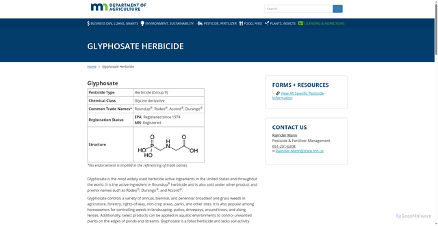 Security scan screenshot of https://www.mda.state.mn.us/glyphosate-herbicide
