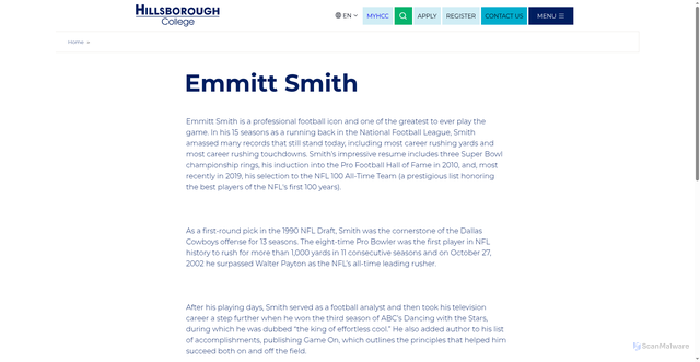 Security scan screenshot of https://www.hccfl.edu/emmitt-smith
