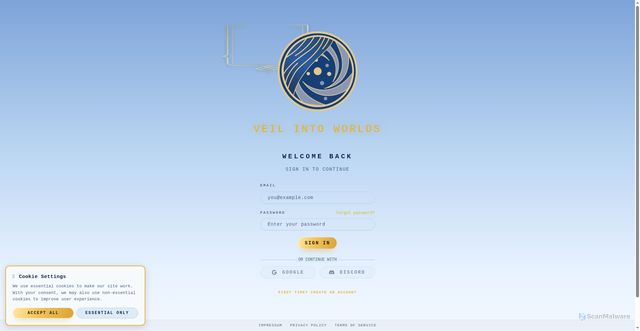 Security scan screenshot of https://veilintoworlds.com/