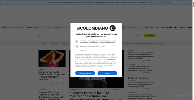 Security scan screenshot of https://elcolombiano.com