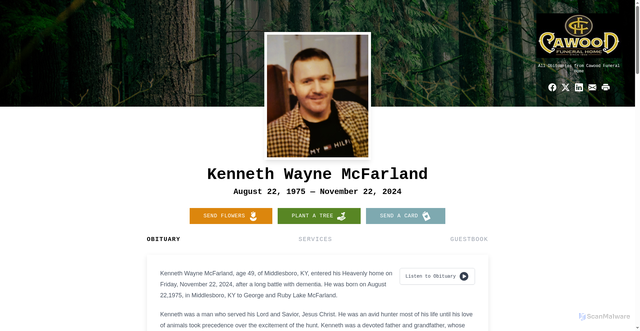 Security scan screenshot of https://www.cawoodfh.com/obituaries/kenneth-mcfarland
