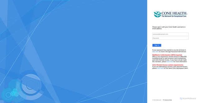Security scan screenshot of https://fs.conehealth.com