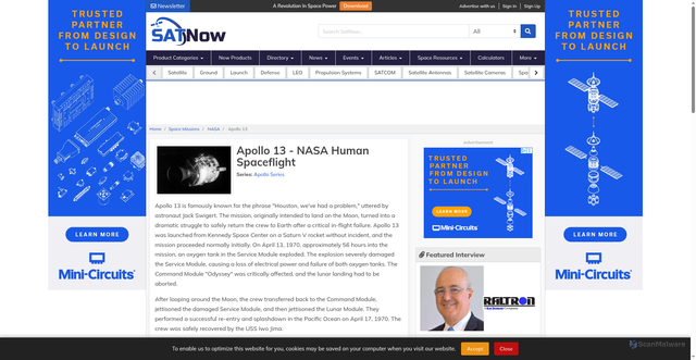 Security scan screenshot of https://www.satnow.com/space-mission-details/nasa/apollo-13