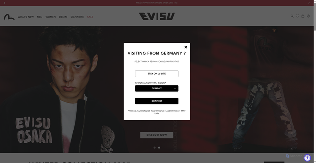 Security scan screenshot of https://us.evisu.com/