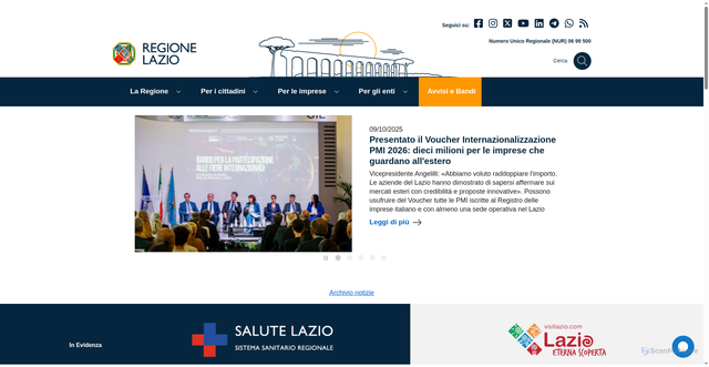 Security scan screenshot of https://www.regione.lazio.it/