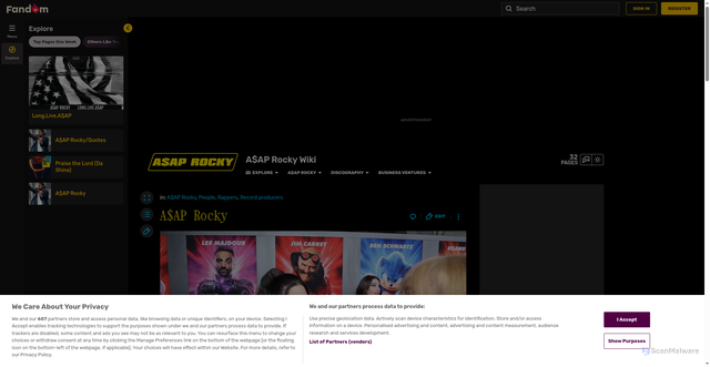 Security scan screenshot of https://asaprocky.fandom.com/wiki/A$AP_Rocky