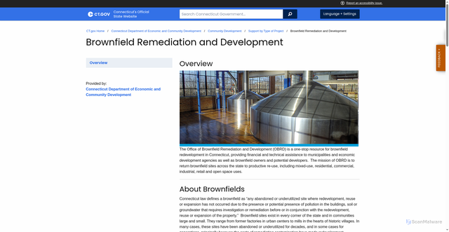 Security scan screenshot of https://portal.ct.gov/decd/content/community-development/01_project_type/connecticut-office-of-brownfield-remediation-and-development
