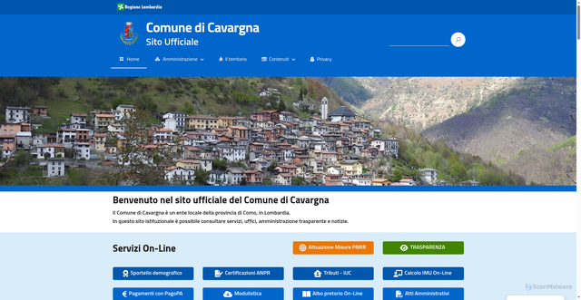Security scan screenshot of https://www.comune.cavargna.co.it