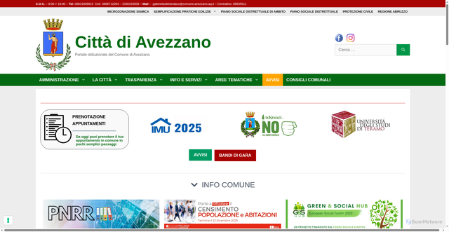 Security scan screenshot of https://comune.avezzano.aq.it/