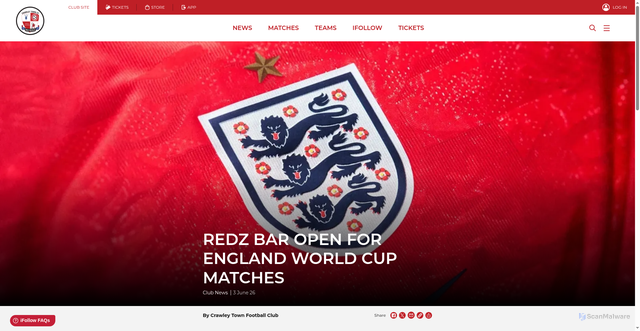 Security scan screenshot of https://www.crawleytownfc.com/news/2026/june/03/redz-bar-open-for-england-world-cup-matches/