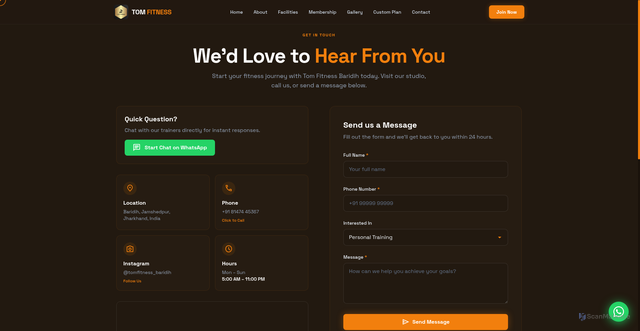 Security scan screenshot of https://tomfitness.pages.dev/contact.html