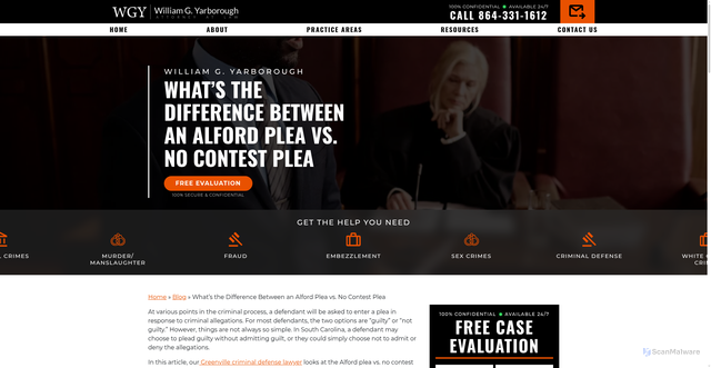 Security scan screenshot of https://wgylaw.com/no-contest-vs-alford-plea/