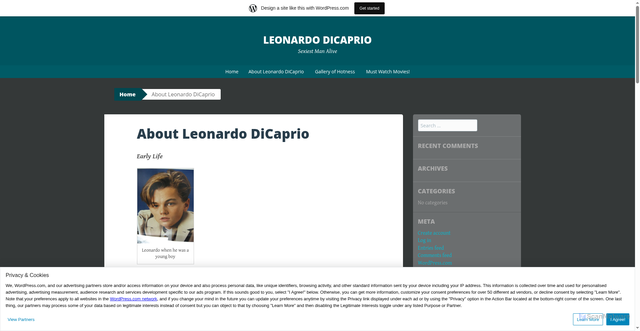 Security scan screenshot of https://leonardodicappyz.wordpress.com/about-leonardo-dicaprio/