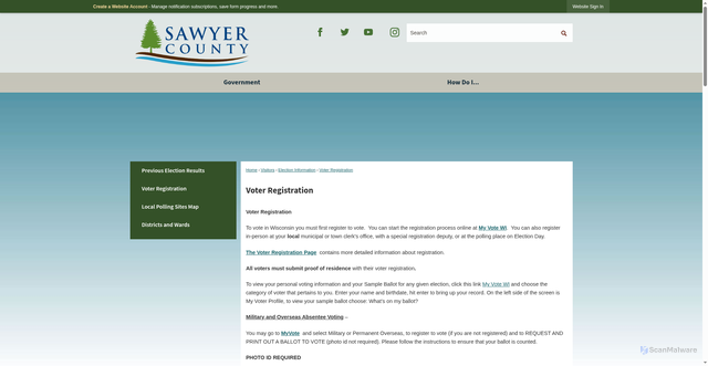 Security scan screenshot of https://www.sawyercounty.gov/581/Voter-Registration