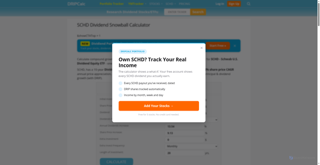 Security scan screenshot of https://www.dripcalc.com/schd-dividend-calculator/