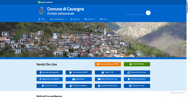 Security scan screenshot of https://www.comune.cavargna.co.it/