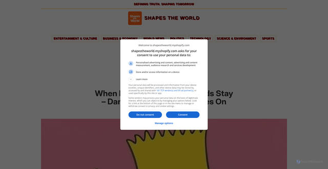 Security scan screenshot of https://shapestheworld.myshopify.com/blogs/entertainment-culture/dan-mcgrath-death-simpsons-writer-legacy-news-2025