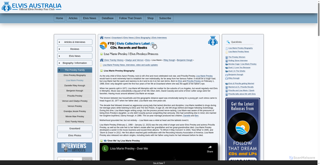 Security scan screenshot of https://www.elvispresley.com.au/lisamarie/