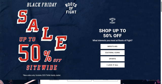 Security scan screenshot of https://www.rootsoffight.com/pages/cm-punk?srsltid=AfmBOor8ZN7ohwwXCE3J_zb6AqYOCK1No9Vv3t-faFKHSSTzLJKUfp8E