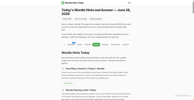 Security scan screenshot of https://wordle-hints-today.com/