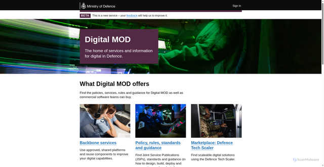 Security scan screenshot of https://digital.mod.uk