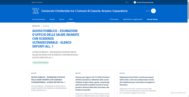 Security scan screenshot of https://www.cimiteroarzanocasavatorecasoria.na.it/