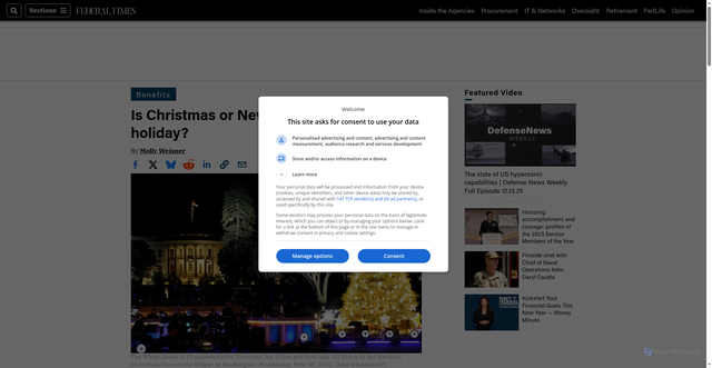 Security scan screenshot of https://www.federaltimes.com/fedlife/benefits/2022/12/13/what-happens-to-the-federal-holiday-when-christmas-falls-on-a-sunday/