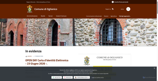 Security scan screenshot of https://www.comune.oglianico.to.it