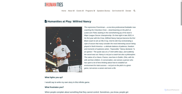 Security scan screenshot of https://www.ohiohumanities.org/2024/10/23/humanities-at-play-wilfried-nancy/