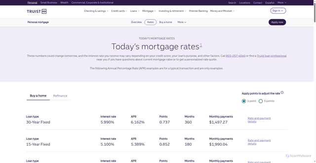 Security scan screenshot of https://www.truist.com/mortgage/current-mortgage-rates