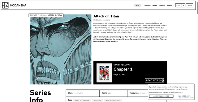 Security scan screenshot of https://kodansha.us/series/attack-on-titan/
