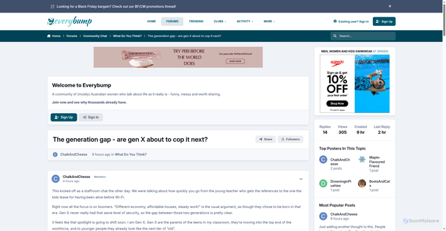 Security scan screenshot of https://www.everybump.com.au/community/forums/topic/16050-the-generational-gap-are-gen-x-about-to-cop-it-next/