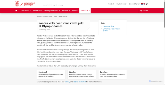 Security scan screenshot of https://www.rug.nl/news/2022/02/xandra-velzeboer-shines-with-gold-at-olympic-games?lang=en