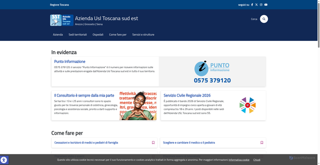 Security scan screenshot of https://www.uslsudest.toscana.it