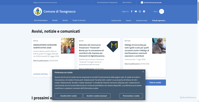 Security scan screenshot of https://www.comune.tavagnacco.ud.it