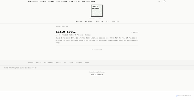 Security scan screenshot of https://www.quotecatalog.com/person/zazie-beetz