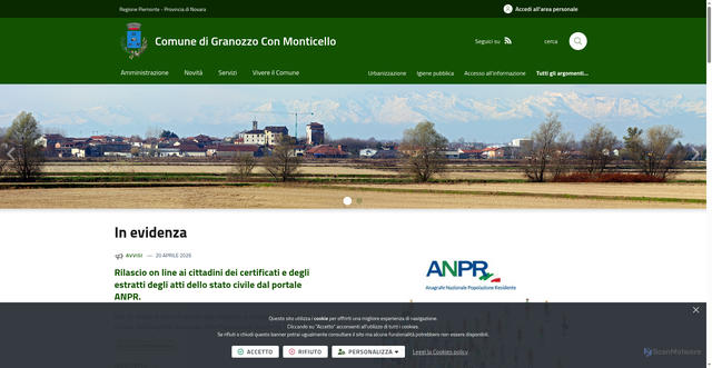 Security scan screenshot of https://www.comune.granozzoconmonticello.no.it