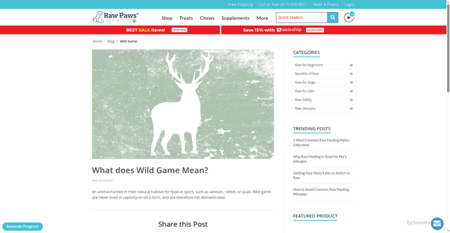 Security scan screenshot of https://www.rawpawspetfood.com/what-does-wild-game-mean-s/694.htm?srsltid=AfmBOor_FIu8i-1qJffJz88vN4w5VibGNVqImDEQF0KZgyvvH96wmUym